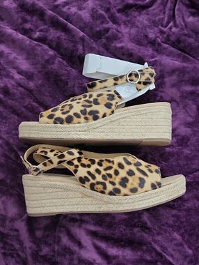Sole Society Leopard Print Espadrille Wedges - Brown & Black